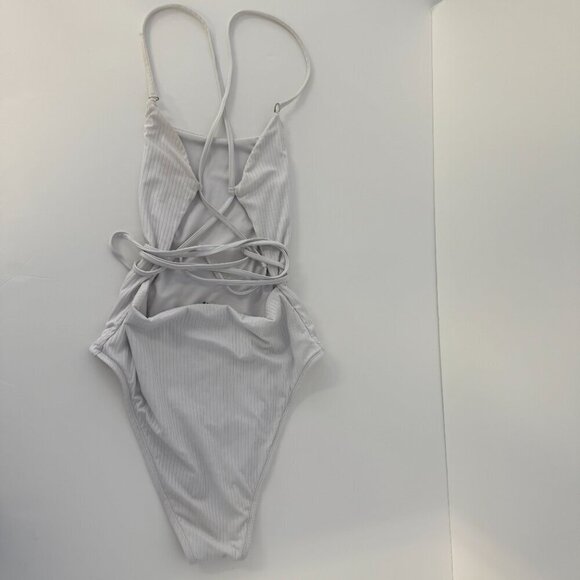 Vitamin A White Yara Wrap One Piece EcoRib Ribbed Bathing Swim Suit - Picture 8 of 10